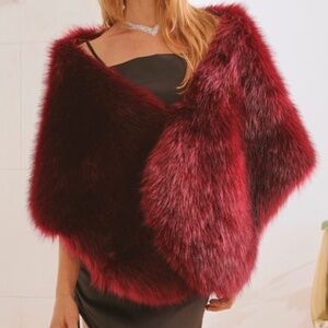 Burgundy Faux Fur Shawl